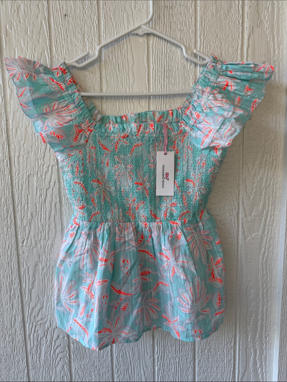 Vineyard Vines Cay Floral Island Smocked Woven Top sz XS